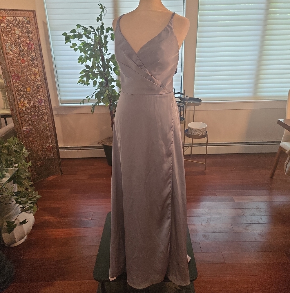 Azazie Womens Blue Open Back A Line Slit Full Length Formal Gown Size 12